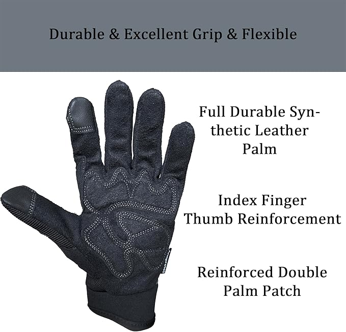 SKYDEER Touch Screen Leather Work Gloves for Men, Impact Protection, Vibration Reduction, Machine Washable Gardening Gloves (SD8820G/XL)