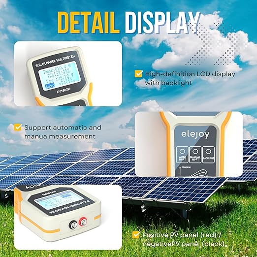 EY1600W Solar Panel Tester, Solar DC/AC Power Meter, Photovoltaic Panel Multimeter, Open Circuit Voltage Auto & Manual MPPT, Max. Power Point Voltage/Current, Backlit LCD Display
