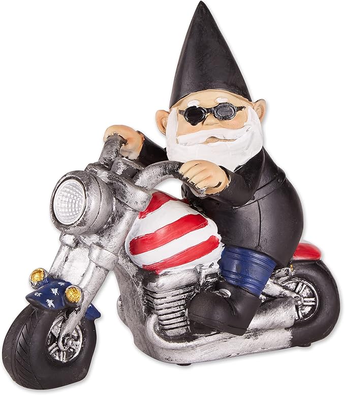 Accent Plus Biker Gnome Solar Statue 8x3.25x7.5