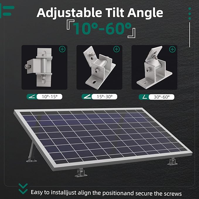 4 Pack Adjustable Solar Panel Tilt Mount Bracket Base, Tilt Angle 10°-60° Flat Roof Mount Holder, RV Solar Panel Mounts Clamp Roof Stand