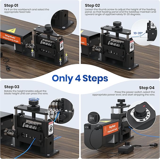 Electric Wire Stripper Machine with Enhanced Motor, High-Efficiency Cable Stripper with 6 Channels and 5 Carbide Blades for Fast Copper Wire Recycling, Compatible with 250 MCM–14 AWG
