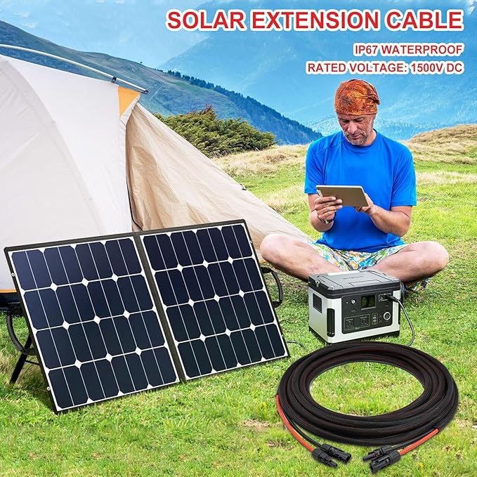 Twin Wire 60FT Solar Extension Cable - 10AWG (6mm²) Solar Panel Connector, with 6 Pairs-IP67-Male/Female Solar connectors for Outdoor Automotive RV Boat Marine Solar Panel- Black & Red
