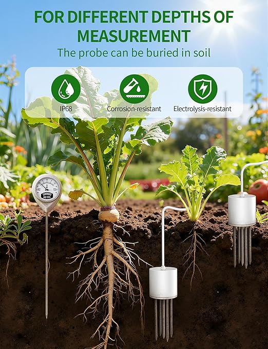 7 in 1 Soil Meter, Digital Soil Test Kit of PH/Sunlight/Fertility/Soil & Air Temp, Humidity Meter for Indoor & Outdoor Plant, Growing Environment Tester with Large LCD Display for Farm, Garden & Lawn