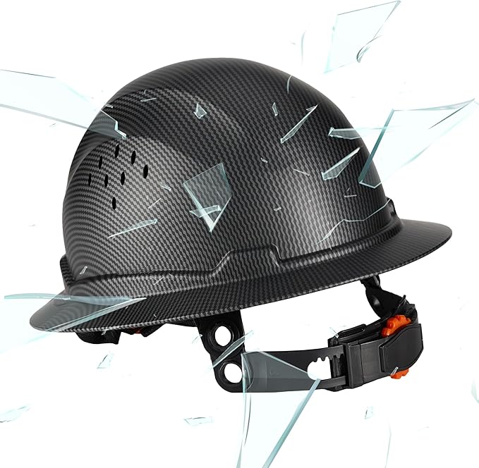 COOLJOB Full Brim Hard Hat, Vented Construction Safety Helmet OSHA Approved, 6-Point Ratchet Suspension, Carbon Fiber Pattern Design