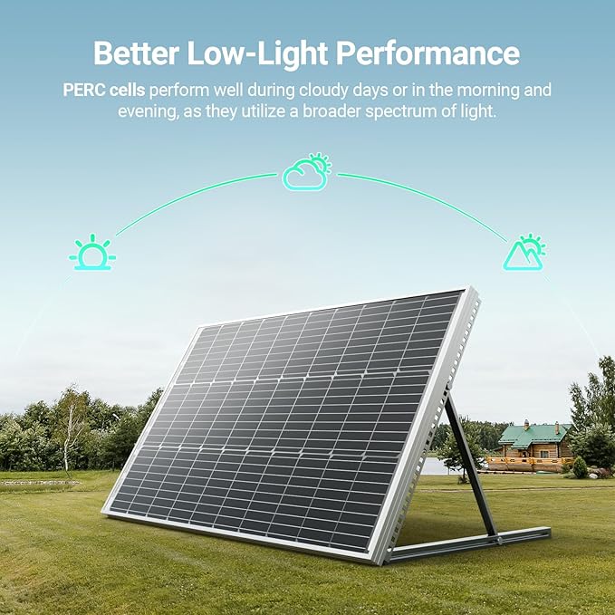 HQST Bifacial 100W 12V Solar Panel, 9BB Monocrystalline Solar Panels with 25% High Efficiency Module PV Power for Battery Charging Boat, Caravan and Other Off Grid Applications