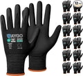 KAYGO Safety Work Gloves MicroFoam Nitrile Coated, 12 Pairs KG18NB,Seamless Knit Nylon Glove with full fingers Touchscreen, Ideal for Automotive,Warehouse,Construction (2XL, Black)