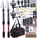 Goture Fishing Rod and Reel Combo, Red Telescopic Fishing Pole with Full Starter Kit & Carrier Bag, Portable 24T Travel Spinning Rod for Bass Trout, Freshwater Beginners Gift