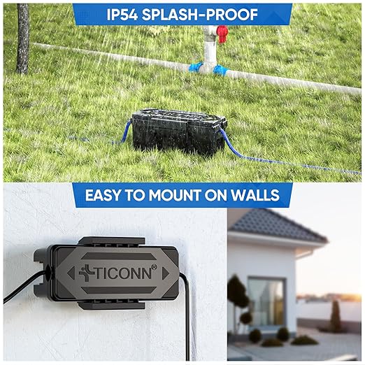 TICONN Outdoor Electrical Box, IP54 Splash-Proof Outdoor Extension Cord Cover, Protects Power Strip, Plug, Socket, Timer, Holiday Lights (Black, Small) (Pack of 2)