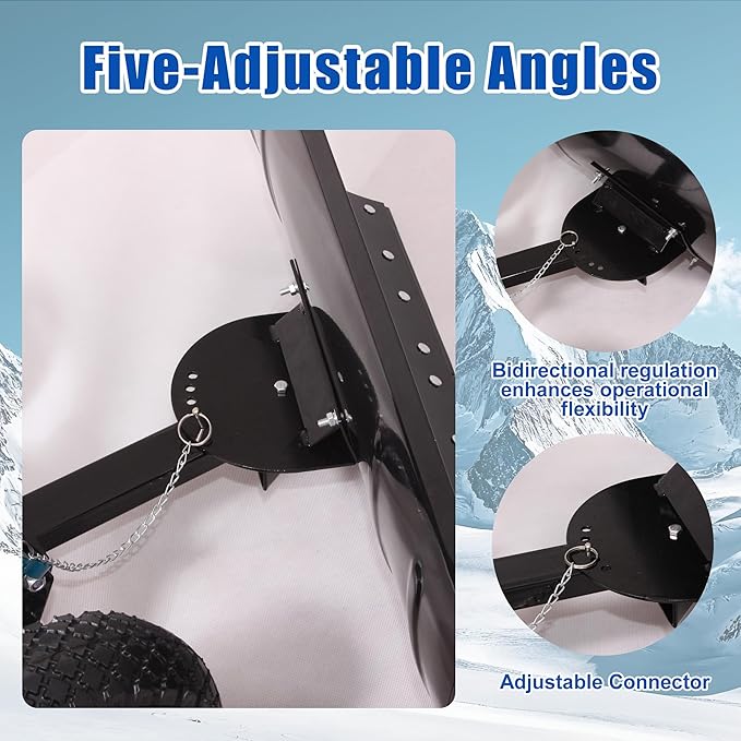 Snow Shovel with 2 Wheel(10 inch), 29in Heavy Duty Snow Plow Hand Pusher for Driveway, 5 Level Adjustable Blade Angle & Height Ergonomic Handle, Sidewalk and Pavement Clearing