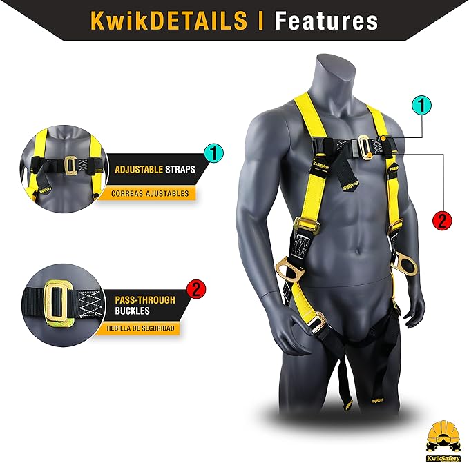 KwikSafety - Charlotte, NC - Python [Combo] Safety Lanyard + 3 D-Ring Harness/Double Leg 6FT ANSI OSHA Roofing Fall Protection External Shock Absorber Construction Gear Restraint Snap Hook