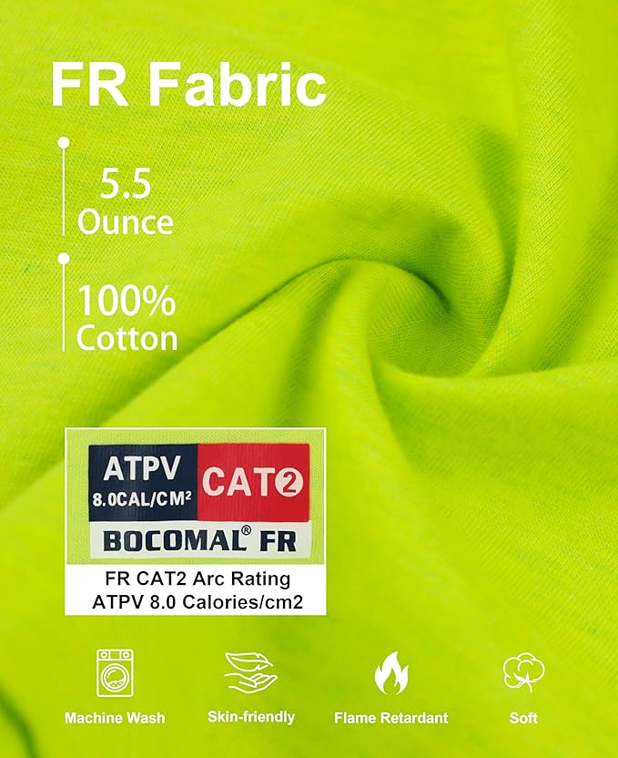 BOCOMAL Reflective FR Shirts High Visibility Summer Vented Mesh Long Sleeve Crewneck Lightweight Flame Resistant Workwear