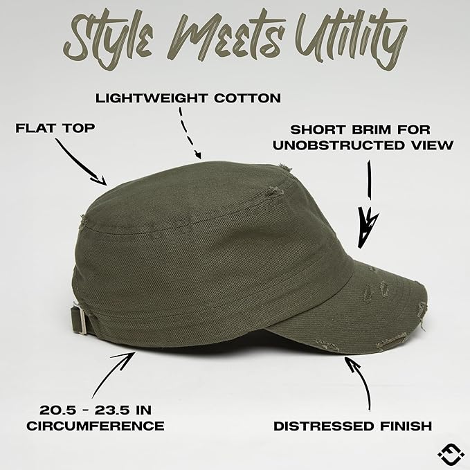 Funky Junque Distressed Military Hat – Newsboy Hats for Women, Short Brim Army Baseball Cap, Womens Cadet Hat Trendy Style