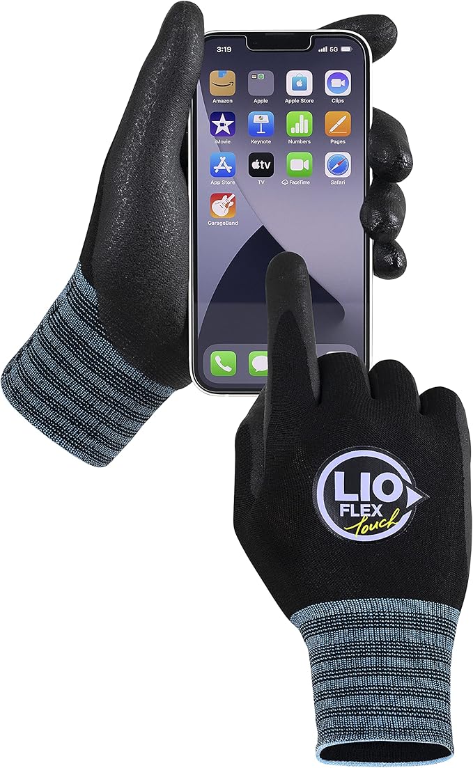 Safety Work Gloves with Touchscreen Fingers, 1 Pair Thin & Lightweight Working Gloves, Ideal for Warehouse Workers, Delivery Drivers, Nitrile Foam Coated Grip Gloves for Women and Men (Black, XL)