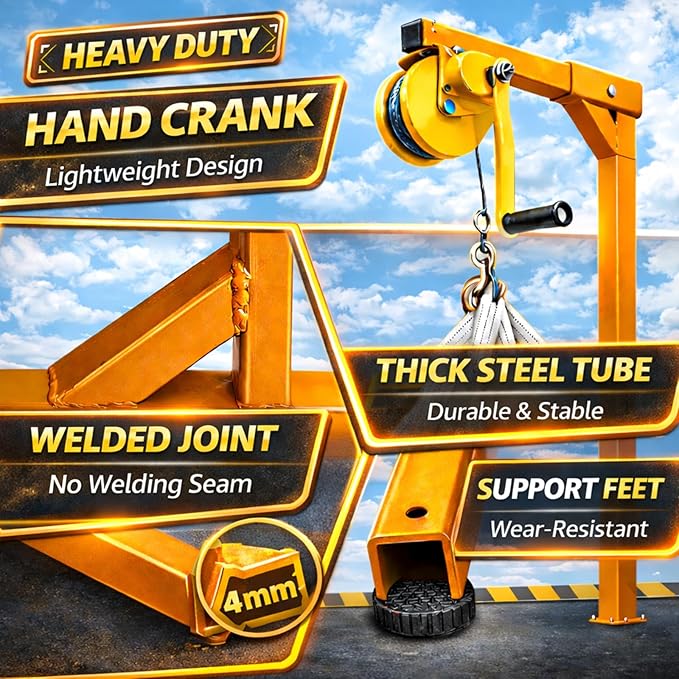 Air Conditioner Lifting Tool, 1200LBS Heavy Duty HVAC Hoist with 60FT Steel Cable, Portable AC Lifting Crane for Outdoor Installation, Self-Locking Manual Winch & Mounting Bracket, Carbon Steel