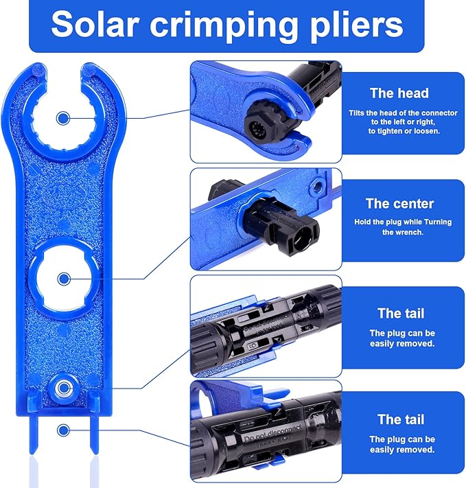 63 PCS Solar Connector Kit - Solar Crimping Tool for Solar Panel Cable with 30 Pairs Male/Female Solar Connectors, 1PCS Wire Crimper, 2 PCS Spanners Wrench, Crimper Set for 2.5/4mm² Solar PV Wire