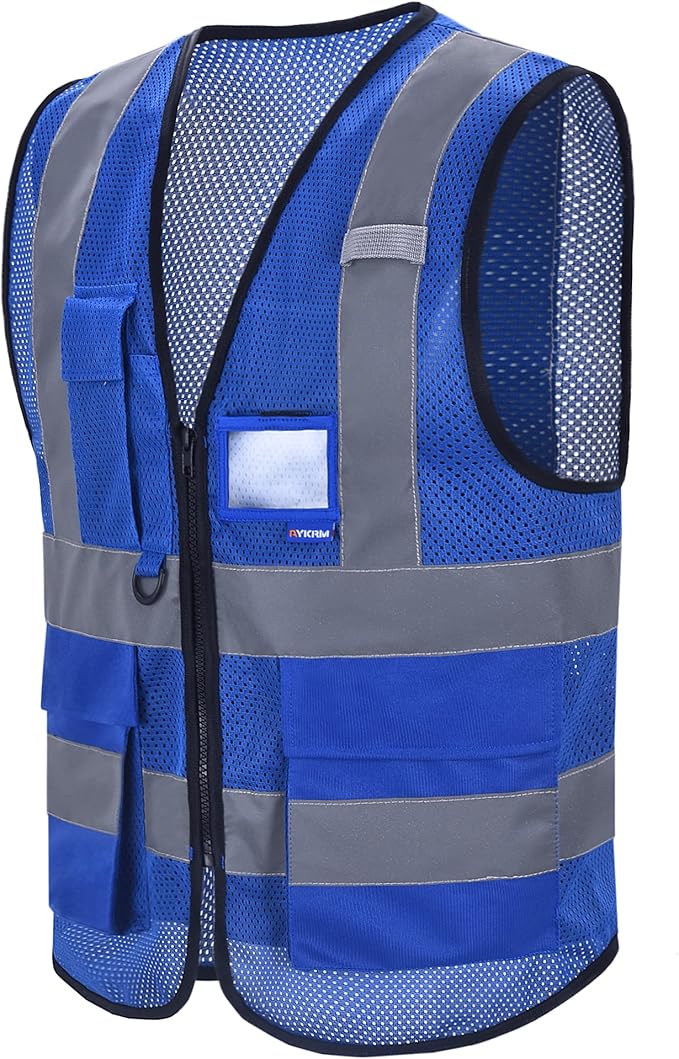 A-SAFETY High Visibility Mesh Safety Reflective Vest with Pockets and Zipper,Hi Viz Work Vest for Men Women (Blue Mesh 6XL-8XL)