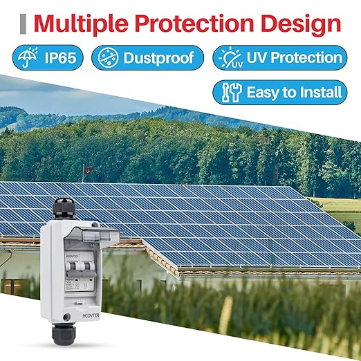 Solar Disconnect Switch 63 Amp,550VDC Circuit Breaker Solar Disconnect Switch Box for Solar Panel RV PV Home