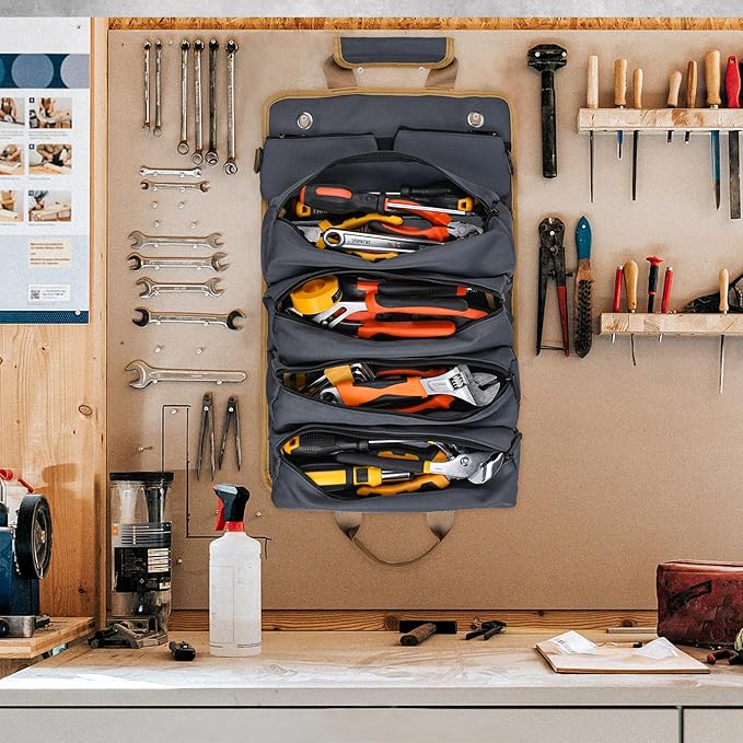 Tool Bag Tool Bags for Men Heavy Duty Tool Organizer, Portable Roll Up Tool Bag Gifts For Him, Mechanic, Electrician and Hobbyist, Car Tool Roll Organizer