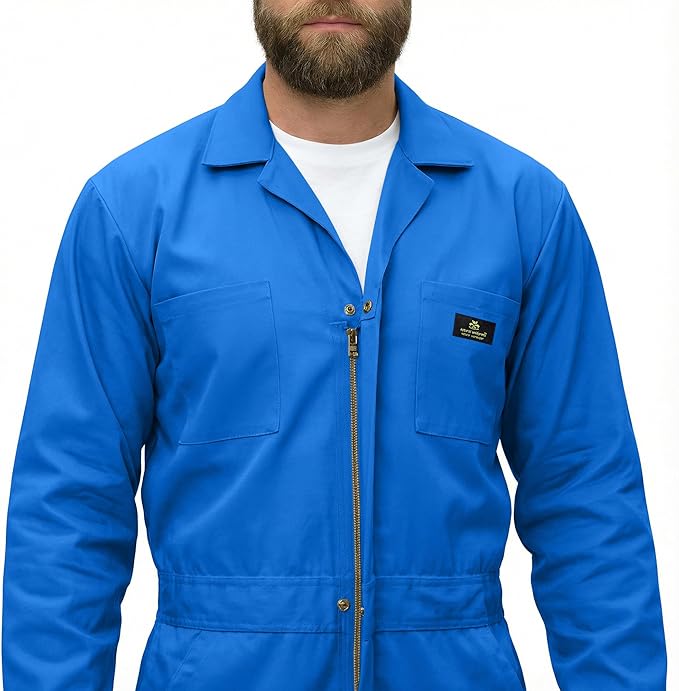 Natural Uniforms Mens Long Sleeve Zip Up Twill Coverall, Stain and Wrinkle Resistant