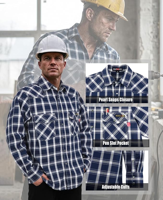 BOCOMAL FR Shirts Flame Resistant 100% C NFPA2112 7.5oz Men's Fire Retardant Welding Shirt