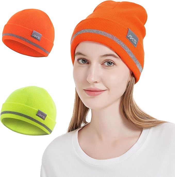 ProtectX High Visibility Safety Beanie, 360-Degree Reflective Comfortable Knit Beanie Headcover Hat, Warming Cap for Work