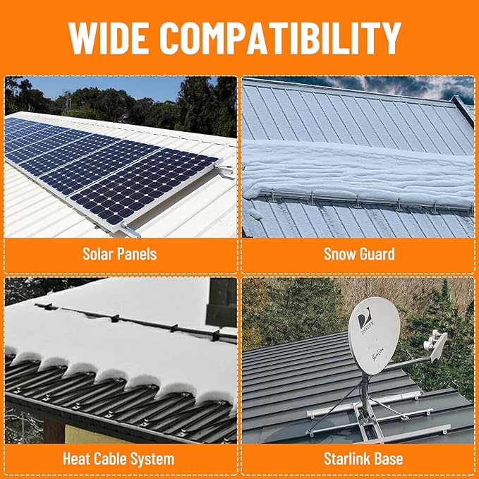 12PCS Standing Seam Roof Clamps, Metal Roof Fixing Clamps, Racking Bracket for Solar Panel Module Installation, Starlink Base, Heat Cable and Snow Guard Attachment