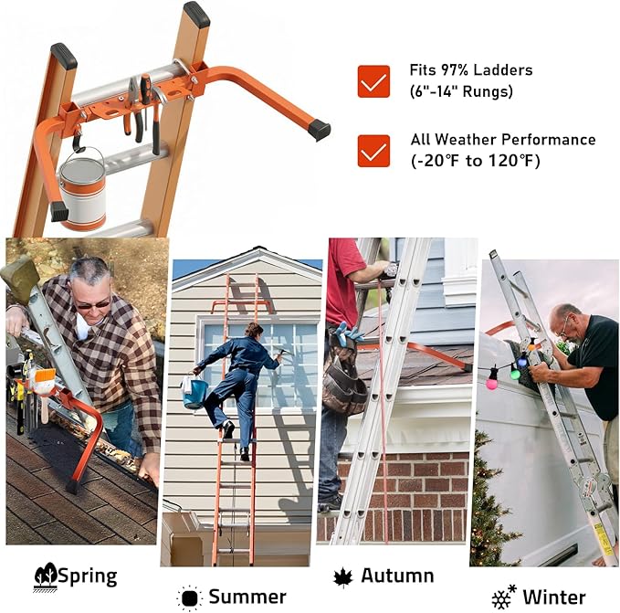 Ladder Stabilizer with Tool Tray & Hook - Heavy Duty Roof Gutter Guard, Universal Ladder Stabilizer for Gutters/Windows, Safe Stabilizer for All Ladder Types