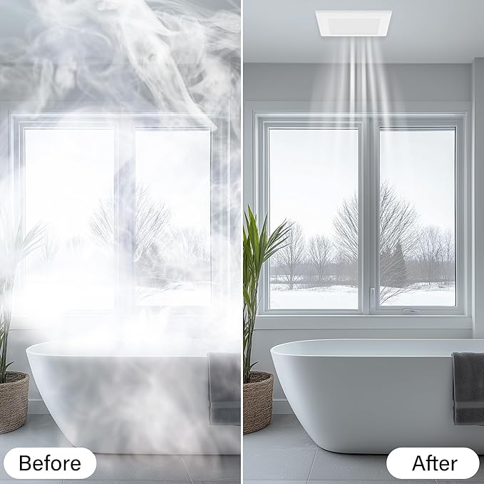 Bathroom Exhaust Fan with Humidity Sensor: 100CFM Ventilation Fan for Bathroom and Home, Auto-Adjusts for Moisture Control, Ultra-Quiet 1.2 Sones, Dimmable & Wet Rated, ETL Certified