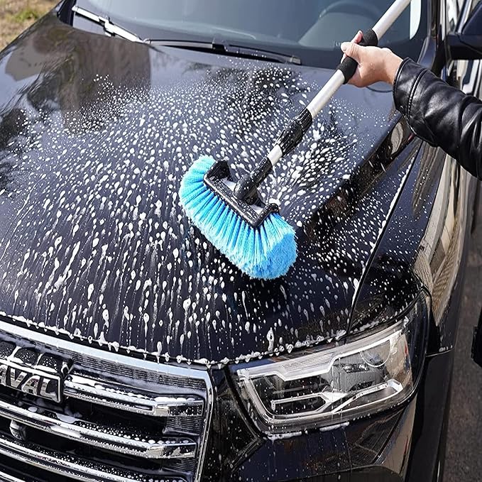 SCRUBIT 12" Car Wash Brush with Soft Bristles for Car Truck Boat Deck & House Cleaning, Exterior Washing Brush Connects with Pole & Hose, Storage Bag Included (Blue)