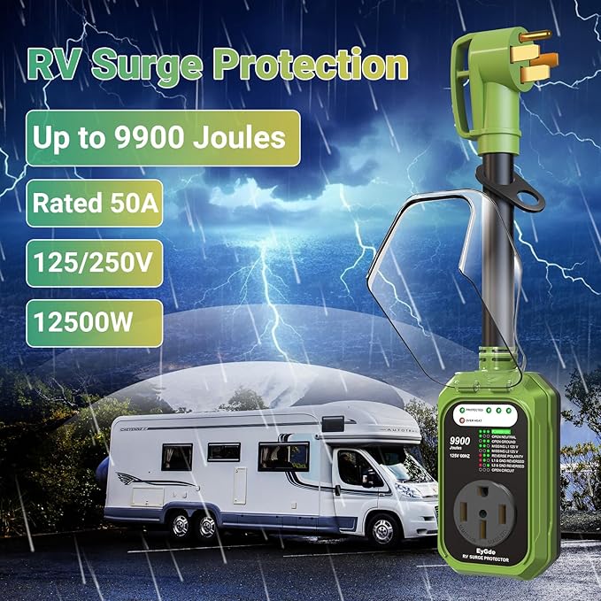 EyGde RV Surge Protector 50 Amp Waterproof, RV Circuit Analyzer with Full Electrical Protection, Power Plug Adapter Protectors for 50amp Camper Travel Trailer Accessories