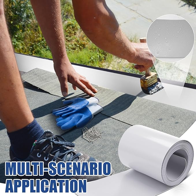 Tandefio 2 Rolls Aluminum Flashing Roll 8 Inch x 25 ft, 0.5 mm Thickness Roof Flashing Metal Flashing Aluminum Sheet Metal Roll with Cut Proof Gloves and Stainless Steel Nail for Roofing Stain