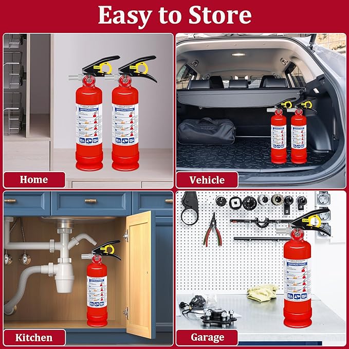 6-Pack Fire Extinguisher for Home, 2.5 lb 1-A:10-B:C Rated Dry Chemical Fire Safety Gear with Quick-Release Handle, Certified for Kitchen, Car, Vehicle, Boat, RV, Grill