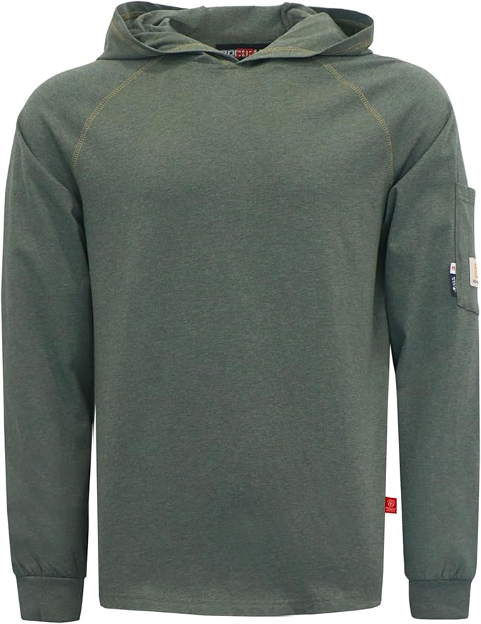BOCOMAL FR Hooded T Shirts Heather Series 6oz Flame Resistant NFPA2112 CAT2 Fire Retardant Hoodies Work Shirt
