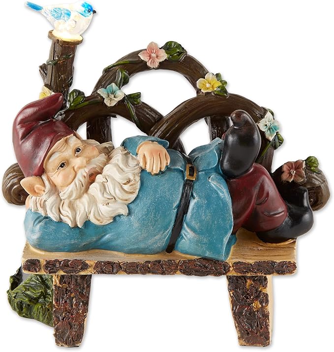 Zingz & Thingz Day & Night Garden Décor Solar Statue Figurine, 9.5x5.5x9.75, Afternoon Nap Gnome
