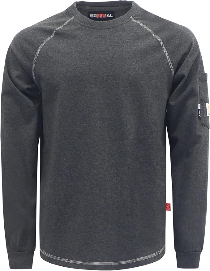 BOCOMAL FR Shirts Heather Series 6oz Flame Resistant T Shirt NFPA2112 CAT2 Fire Retardant Crew Work Shirt