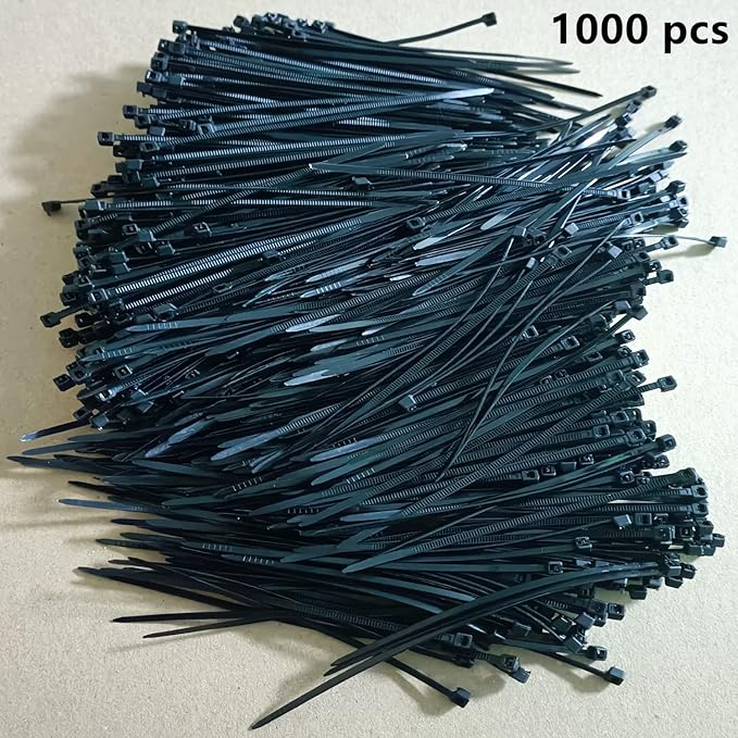 1000 pcs 8 inch Black Nylon Self-Locking Cable Ties, 40 LBS Tensile Strength, UV Resistant, Waterproof