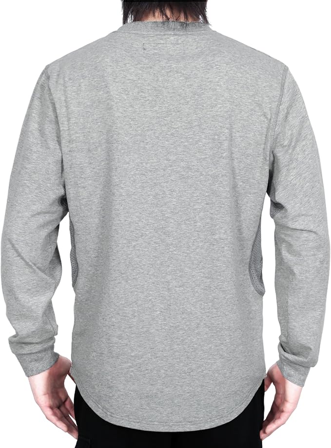 BOCOMAL FR Shirts for Summer Breathable Vented Design 6oz Heather Jersey Flame Resistant Long Sleeve Crew T Shirt