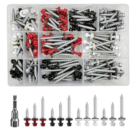 # （160PCS） 3/16" Four-Color Kit Hexagonal Metal Sheet roof Screws with EPDM washers and Hexagonal self Tapping, Used for Metal to Wood and Corrugated Roofs.