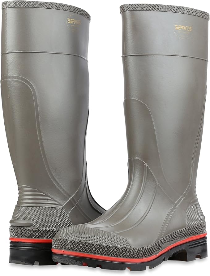 Servus Pro 15" PVC Chemical-Resistant Soft Toe Men's Work Boots, Gray, Red & Black (75102)