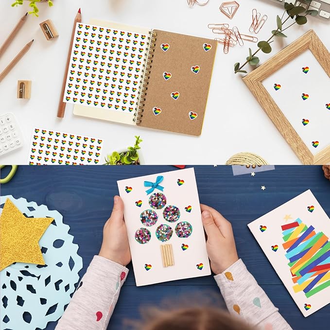 2400Pcs Mini Pride Progress Sticker Rainbow Heart Flag,LGBT Self-Adhesive Sticker for Planner Reward Envelope Scrapbook DIY Supplies,0.5 in