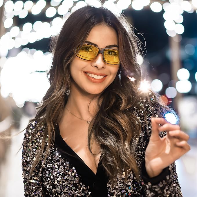 URUMQI Night Vision Driving Glasses Fit Over Eyeglasses for Men Women, Anti Glare Polarized Nighttime Glasses Yellow Lens