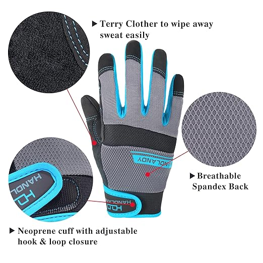 HANDLANDY Grip Work Gloves for Women Men, Safety Utility Yard Working Gloves, Flexible Touch Screen Mechanics Gloves (Grip-upgraded, X-Large (Pack of 1))