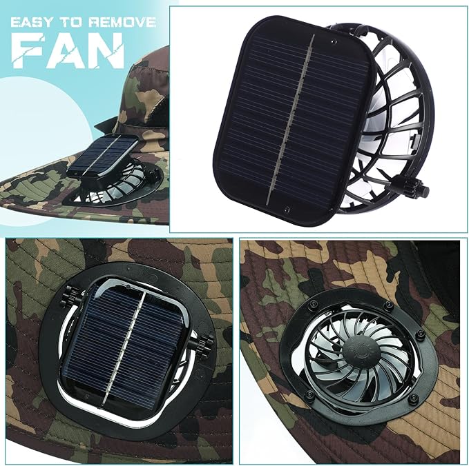 Berlune Men Sun Hat with 2 Solar Fans Wide Brim Outdoor Fishing Hat USB & Solar Powered for Sun Protection Camping Hiking