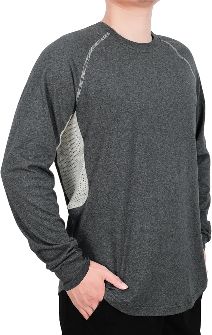 BOCOMAL FR Shirts for Summer Vented Mesh Loose Fit 4oz EX Lightweight Flame Resistant Base Layer CAT1 Crew Shirt