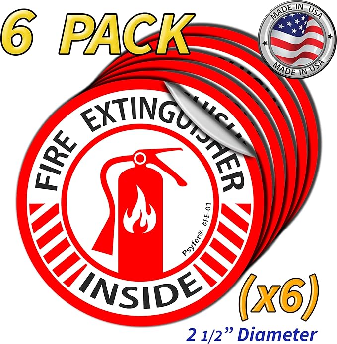Psyfer® (Fade-Free) Fire Extinguisher Inside UV Stickers - 6 Pack [Made in USA]