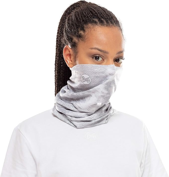 BUFF CoolNet UV Neck Gaiter, UPF 50 Sun Protection, Breathable, Versatile, Quick Dry Face Mask, White & Grey, Adult Size