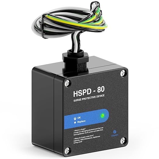 HSPD Square Whole Home Surge Protective Device, Type 1 SPD, Whole House Surge Protector, AC Surge Protection, 120/240VAC (HSPD-80)