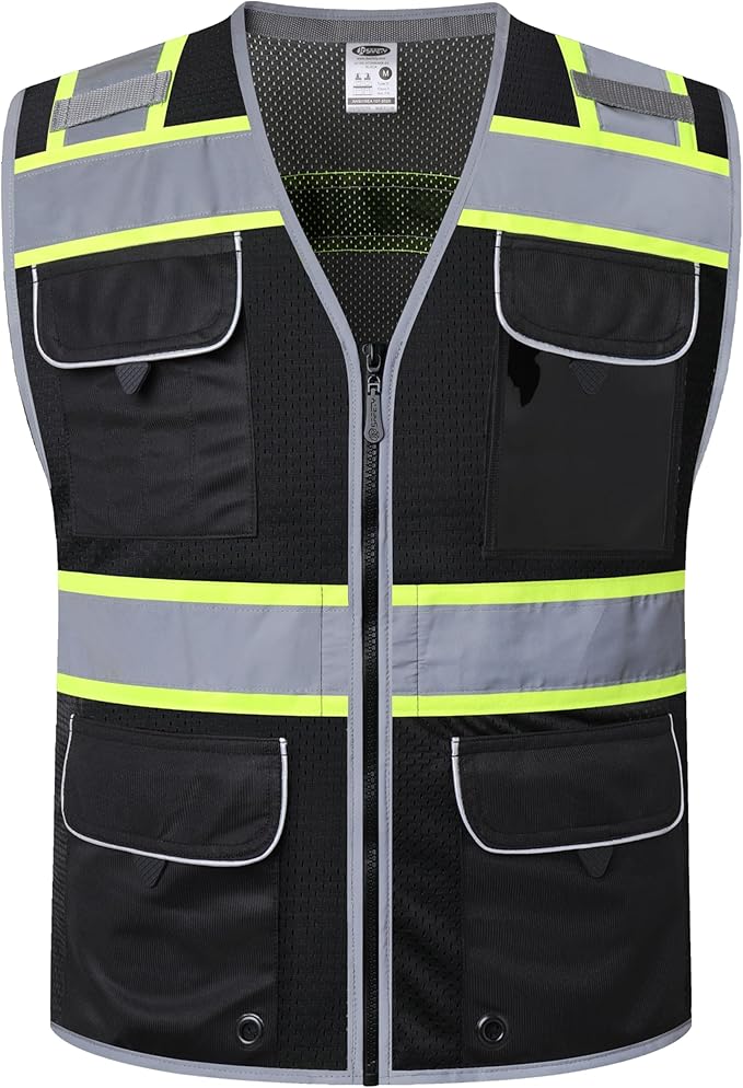 JKSafety Hi-Vis Unisex Surveyor Safety Vest Heavy Duty PPE Inner Pockets ANSI/ISEA Compliant