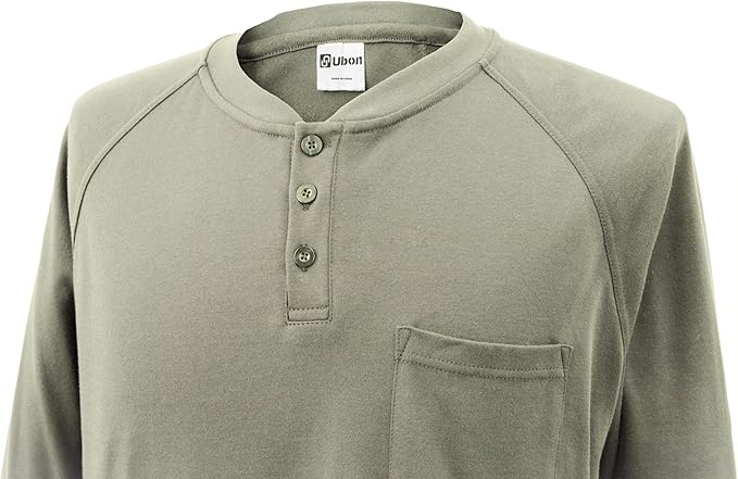 Ubon FR Shirts for Men Welding Shirt Flame Resistant Long Sleeve Work Shirts 6.5 Oz FR Clothing