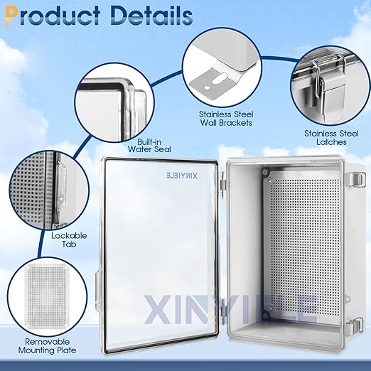 Waterproof Outdoor Project ABS Plastic Junction Box IP67 Weatherproof Dustproof Enclosure with Hinged Cover, Mounting Plate,Wall Brackets for Power Project (Clear,13.8"x9.8"x5.9")